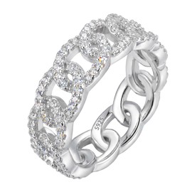 Sumeror S925 Sterling Silver Cubic Zirconia Band Rings for Women (7, Curb Chain Link Ring)