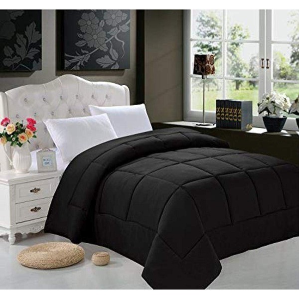 Elegant Comfort Luxurious Goose Down Alternative Double Fill Comforter (Duvet Insert), Full/Queen Size, Black
