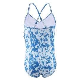 Moon Tree Big Girls One Piece Swimsuits Tie Dye Bathing Suit for Kids Hawaiian Ruffle Swimwear Blue Size 10/8-10 Years