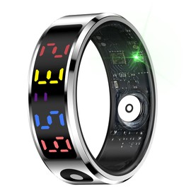 DJ.KEKAO Smart Ring with Color Screen|Track Heart Rate, Sleep, Blood Oxygen,Steps |Power|Display| Short-Form Video/Remote Control Camera(Silver, 9(18.9 mm) (0.74inch))