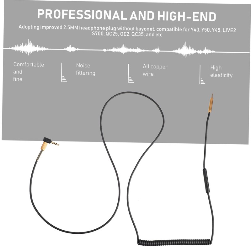 jojofuny 2pcs Wired Control Spring Audio Cable for Headphones Flexible