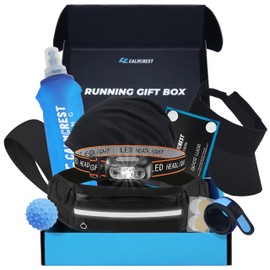 Running Gift Box for Men – 10 Premium Running Accessories, Including Running Belt, Waterproof Headlamp, Foldable Water Bottle, Running Beanie, Visor, Bib Clips, Headband & More – Cool Runner Gifts