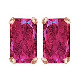 7x5mm Emerald Cut Simulated Ruby Stud Earrings in 14k Rose Gold Over Sterling Silver