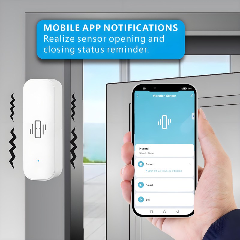 UHPPOTE 2.4GHz WiFi Vibration Sensor Shock Alarm Detector for Door