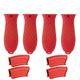 8 Pcs Non-Slip Silicone Hot Handle Holder & Assist Grips, Potholder for Cast Iron Skillets, Heat Resistant Handle Cover Sleeve for Frying Pans, Casserole, Cookware Handles, Red