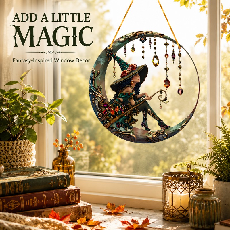 Witch Moon Window Hanging Decor for Home – 8 Inch