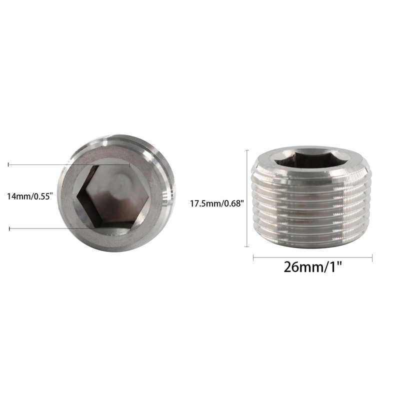 AUXBC Stainless Steel Pipe Fitting 3/4" NPT Hexagonal Countersunk Male