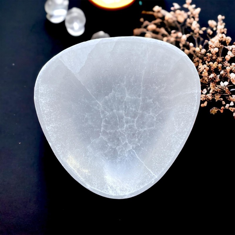 4All Selenite Oval Bowl Handmade Natural White Charging Selenite Crystal
