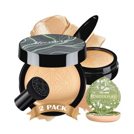 Mushroom Head Air Cushion CC Cream 2PCS Set - BB Cream Face Makeup Foundation with Power Puff for Mature Skin Moisturizing Concealer Brighten Long-Lasting, Skin Tone for All Skin Types(Buff Beige)