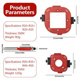 bssmmai 2 Pieces Milling Template Router Milling Template for Router, Router Template Radius Jig Router, Stencil Router for Woodworking R10 R15 R20 R25 R30 R35 R40 R50 (Red)