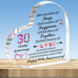 JMIMO 30th Pearl Wedding Anniversary Present for Her and Him 30 years of marriage gifts for Couple Wife Husband Heart-Shaped Acrylic Keepsake Gift