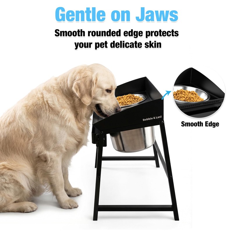 Bobbie & Laxi 15" Tilted Elevated Dog Bowl, Spill-Proof with