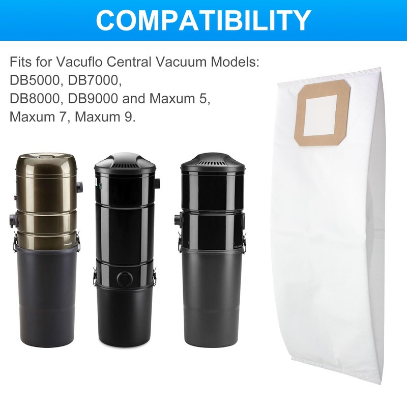 5 PACK Central Vacuum Filter Bags Fit for Vacuflo Maxum
