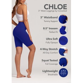 Leggings de cintura alta en pantalones cortos, capri y longitud completa, tela ultra suave de alta calidad, cintura alta de 3 pulgadas, talla regular y grande, Sólido - Azul Real, Talla única Más