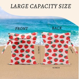 Strawberry Wet Bags 12x10 Inch, Fruits Waterproof Travel Laundry Bags, Pink Reusable Wet Dry Bag for Swimsuit Pool Beach Diapers Dirty Yoga Gym Clothes, Strawberry Gifts for Women Friend Travelers