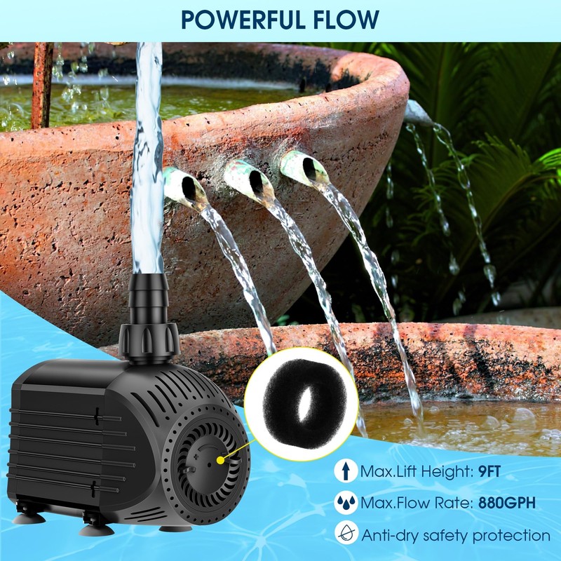 NFESOLAR 880GPH Submersible Pump, 60W Ultra Quiet Submersible Water Pump