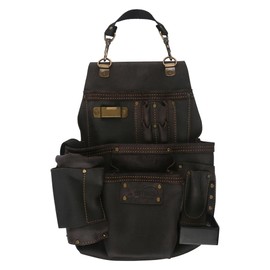 OX Tools 14 Pocket Tool Bag Oil Tanned Leather for Maintenance Technician Tools with Top Handle Air Tool Holder and Tape Measure Clip Tape Loop Top Grain Leather Tool Pouch ​OX-P263514