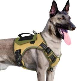 WINGOIN Tactical Dog Harness for Small Dogs, No Pull Harness with Handle 2 Pockets Poop Bag, Reflective Dog Vest, Military Service Heavy Duty Big Dog Harness for Walking Hiking Training, Khaki, S