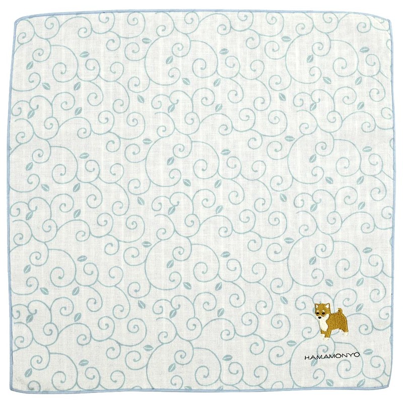 Hamamonyo Reversible Gauze Handkerchief, Arabesque and Shiba Inu, blue