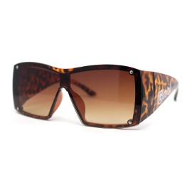 SA106 Showy Oversized Shield Super Thick Arm Rectangle Euro Style Sunglasses - Tortoise - Gradient Brown