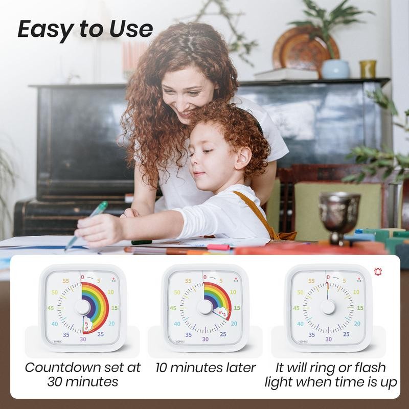 60 Minute Visual Timer with Protective Case, Rainbow Disk Countdown