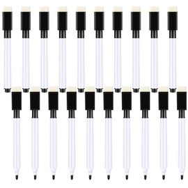 Meetory 20 Pcs Magnetic Whiteboard Markers Pens with Erase, Dry Erase Wipe Clean Markers Pens for Whiteboard, Kids Fine Tip Whiteboard Pens for School Office Supplies(Black)