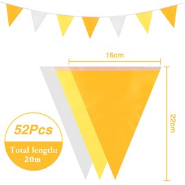 Topeedy 20M Yellow and White Bunting Banner Party Decoration,52pcs Reusable Yellow Pennant for Birthday Wedding Party Baby Shower Home or Garden Triangle Flags