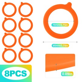 KornaDoz 8 Pack Silicone Jar Seals, Replacement Rubber Gasket Rings for Standard Mouth Mason Jars, Airtight & Reusable Canning Seals for Food Storage, Orange