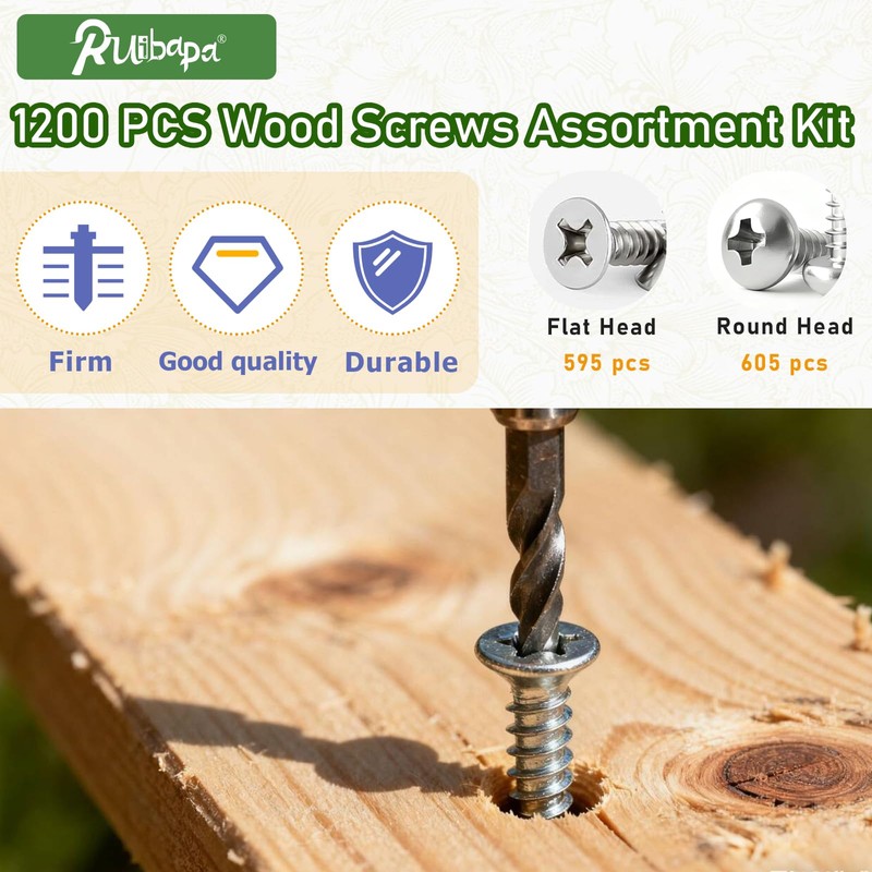 1200 PCS Stainless Steel Wood Screws Assortment Kit,Self Tapping Screws