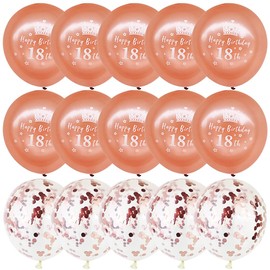 DOJoykey 18th Happy Birthday Balloons Pack, 10pcs Rose Gold Balloons Printed with Letter 5pcs Confetti Balloons for 18th Birthday Party Decoration