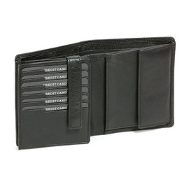 LEAS Kombibörse mit RFID Schutz im Hochformat mit Klappe für viele Karten Echt-Leder, schwarz Escalera-Edition
