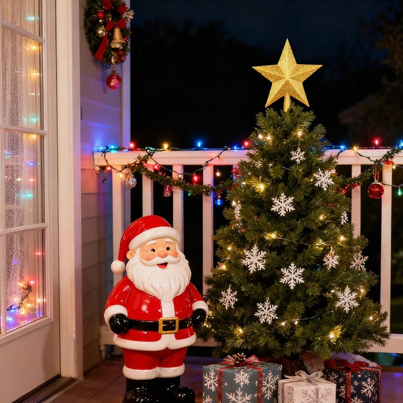 20CM/7.8" Gold Star Christmas Tree Topper Glitter & Shine for
