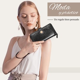 Ausein Carteras para Mujer de Piel, Monedero de cuero con Bloqueo RFID, Tarjetero Moda de Gran Capacidad con Cremallera, Billetera para Móvil de Dama Originales Minimalista, Regalo para Chica y Mujer