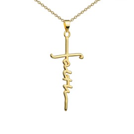 Lauren-Spencer Faith Cross Necklace for Women Silver Gold Plated Faith Fearless Pendant Cross Necklace Religious Gifts for Women Christian Jewelry Gifts for Women (Faith-Gold)