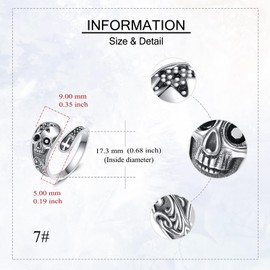 ZADIUA Skull Ring Sterling Silver Skeleton Spoon Adjustable Rings Gothic Jewelry for Women Mom