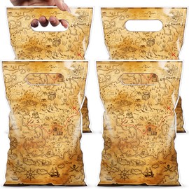 Pajean 100 Pcs Pirate Gift Bags Bulk Treasure Map Goodie Bags Nautical Candy Bags Pirate Cellophane Bags Pirate Treat Bags Treasure Plastic Bags for Nautical Pirate Themed Birthday Party Supplies