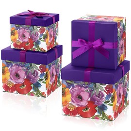 Cholemy 4pcs Decorative Gift Boxes with Lids for Home Decor Organization Nesting Squared Cardboard Storage Keepsake Box for Flower Floral Birthday Wedding Bridal Shower Gift Present (Retro Flower)