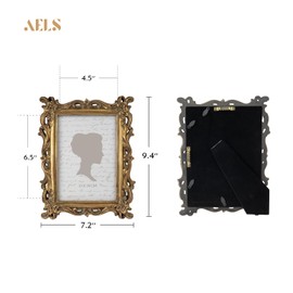 AELS 5x7 Inch Vintage Picture Frame, Elegant Antique Photo Frames with Glass Front, Photo Display, Tabletop Wall Hanging, Gift Ideas, Bronze Gold Waves