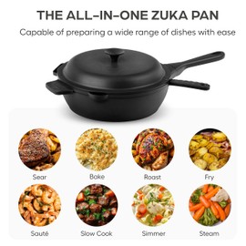 Granitestone ZUKA 10 in 1 Ceramic Pan by Granitestone, Large 10 Inch Saute Pan with Lid Serves as Deep Frying Pan Set with Steamer, Everyday Skillet, Non Toxic Ceramic Nonstick, Induction Oven & Dishwasher Safe