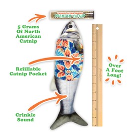 Meowijuana Kicker Toy for Cats | Get Kickin' Big Fishy Tourist | Refillable Kicker Catnip Toy | Promotes Play and Cat Health | Includes Potent Hand Harvested Catnip Grown in North America