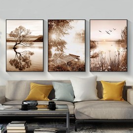 ZFTCN Modern Wall Poster Set, Nature Landscape Cat Tail Poster, Abstract Botanical Poster, Bohemian Decorative Poster Set, Frameless (3 Pieces - 30 x 40 cm, Poster 12)