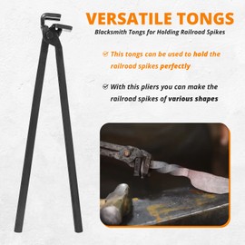 Blacksmith Railroad Spike Tongs for Holding Railroad Spikes, RR Head Railway Spike Pliers for Railroad Spike Forging (15 Inch)