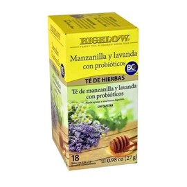 Té Bigelow Lavanda Manzanilla con Probióticos, sin Cafeína, 18 bolsitas individulaes, Net. 27 g