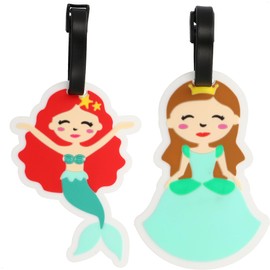 com-four® 4 x Luggage Tags Made of Flexible Plastic in Bright Colours - Luggage Tag for Children's Suitcase and Travel Bag with Address Tag (04 Pieces - Robot Pirate Princess Mermaid )