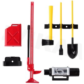6 PCS RC Decoration Accessories Tool Set Kit with Winch, Gas Can, Shovel, Jack, Pry Bar, Axe Suitable for 1/10 Crawler Car Axial SCX10 D90 D110 Traxxas TRX4 TRX6 Redcat Upgrades Parts