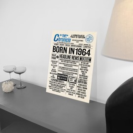 Stuff4 60th Birthday Poster Unframed - Born In 1964 Newspaper - Happy 60th Birthday Gifts for Men Women Vintage Retro Back In 1964, 8x10 Inch Sixty Sixtieth Bday Party Decor Decoration
