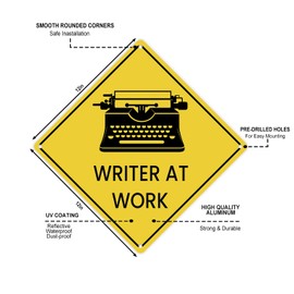 Writer At Work 12 x 12 Inch Aluminum Sign Journalist Copy Editor Teacher Literature Classroom Home Office Typewriter Decor