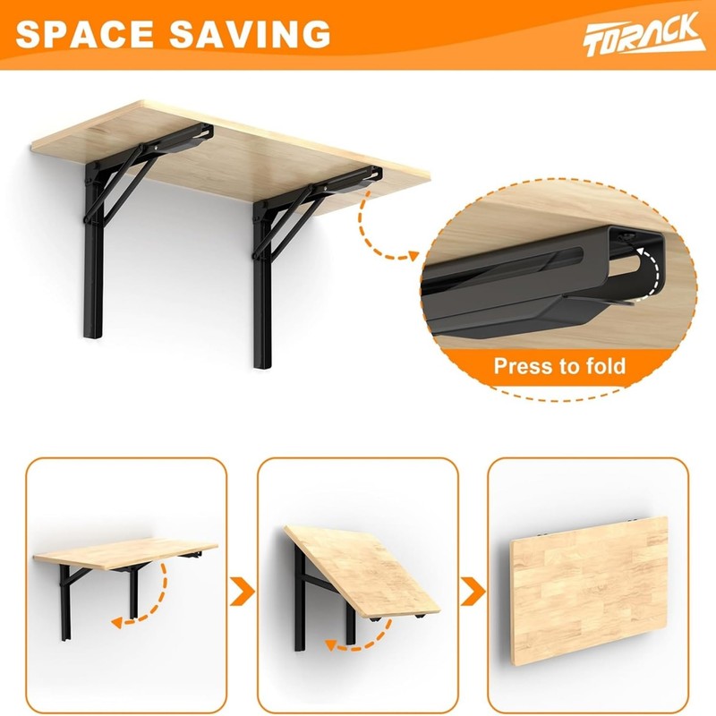 TORACK Heavy-Duty 18 inch Folding Wall Shelf Brackets, Space-Saving Collapsible