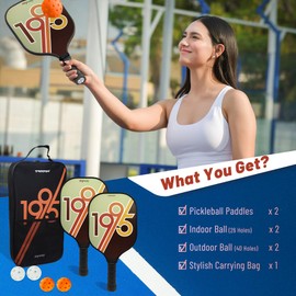 1995 Pickleball Paddles Set of 2, with 2 Lightweight, Durable Fiberglass face and Polypropylene Honeycomb Core of Pickleball Paddle, 4 Balls, 1 Carrying Bag, for Beginner or an Experienced Player