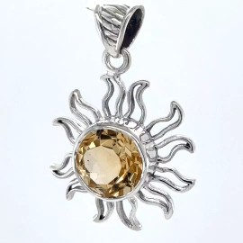 Amber America Facetted Yellow CITRINE Sun Pendant 925 STERLING SILVER Genuine Natural #54e